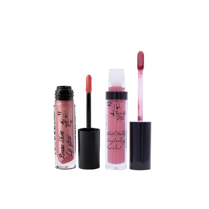 Drama Shine Lipgloss + Velvet Matte Long-lasting Lipstick - (Combo Pack Offer) - Face Of Dee