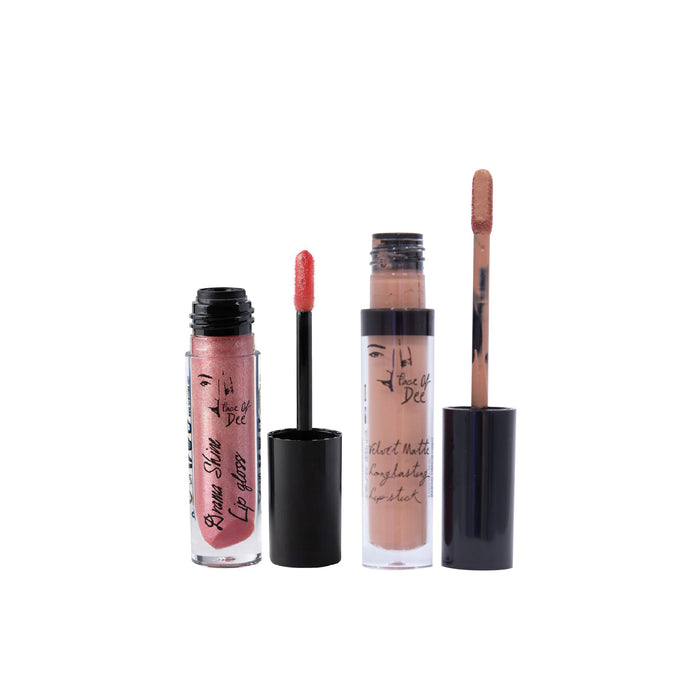 Drama Shine Lipgloss + Velvet Matte Long-lasting Lipstick - (Combo Pack Offer) - Face Of Dee
