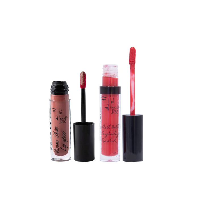 Drama Shine Lipgloss + Velvet Matte Long-lasting Lipstick - (Combo Pack Offer) - Face Of Dee