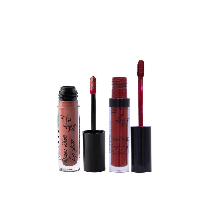 Drama Shine Lipgloss + Velvet Matte Long-lasting Lipstick - (Combo Pack Offer) - Face Of Dee