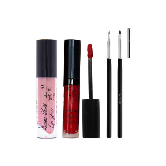 Drama Shine Lipgloss + Velvet Matte Long-lasting Lipstick + Tip & Blend Perfect Lips Brush - (Combo Pack Offer) - Face Of Dee