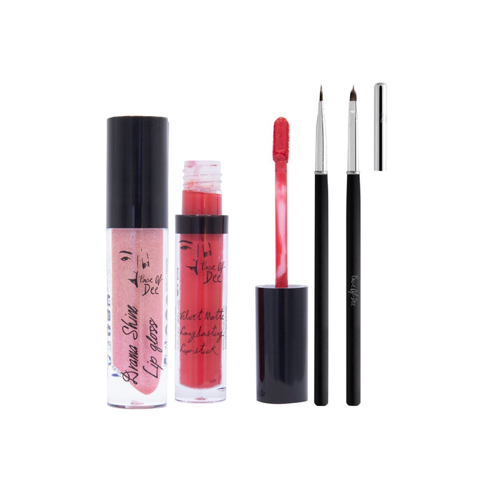 Drama Shine Lipgloss + Velvet Matte Long-lasting Lipstick + Tip & Blend Perfect Lips Brush - (Combo Pack Offer) - Face Of Dee
