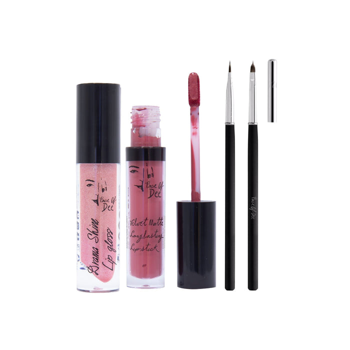 Drama Shine Lipgloss + Velvet Matte Long-lasting Lipstick + Tip & Blend Perfect Lips Brush - (Combo Pack Offer) - Face Of Dee