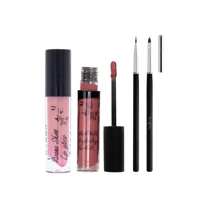 Drama Shine Lipgloss + Velvet Matte Long-lasting Lipstick + Tip & Blend Perfect Lips Brush - (Combo Pack Offer) - Face Of Dee