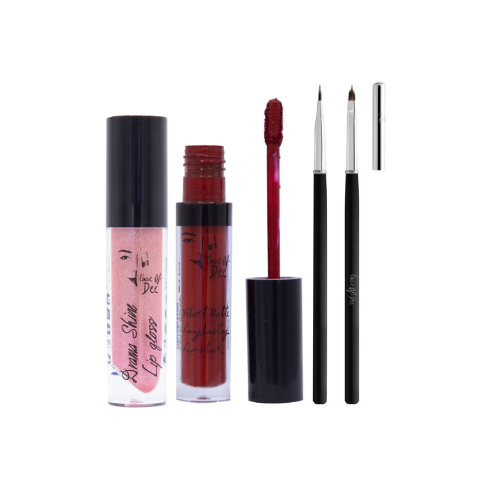 Drama Shine Lipgloss + Velvet Matte Long-lasting Lipstick + Tip & Blend Perfect Lips Brush - (Combo Pack Offer) - Face Of Dee