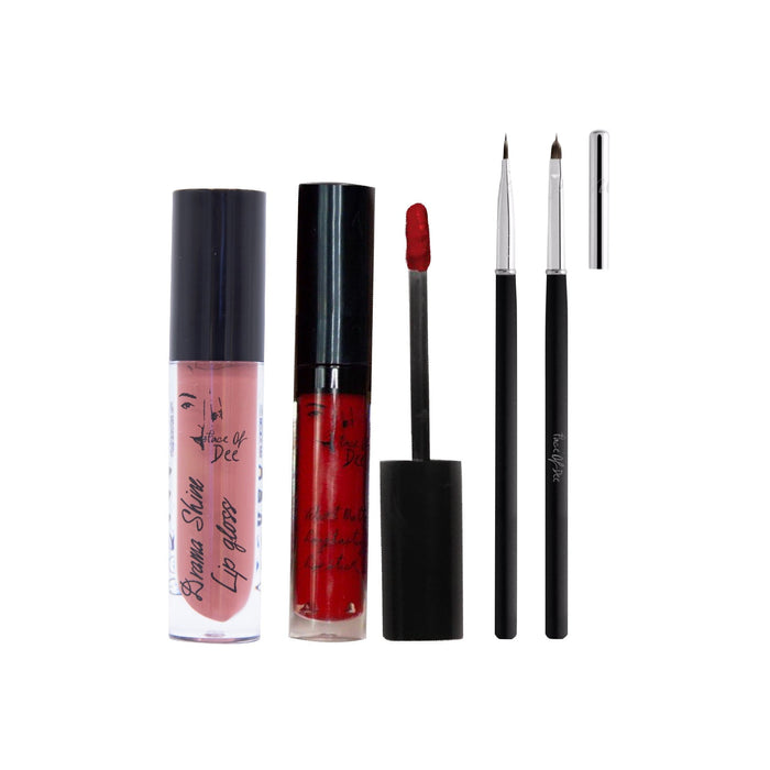 Drama Shine Lipgloss + Velvet Matte Long-lasting Lipstick + Tip & Blend Perfect Lips Brush - (Combo Pack Offer) - Face Of Dee