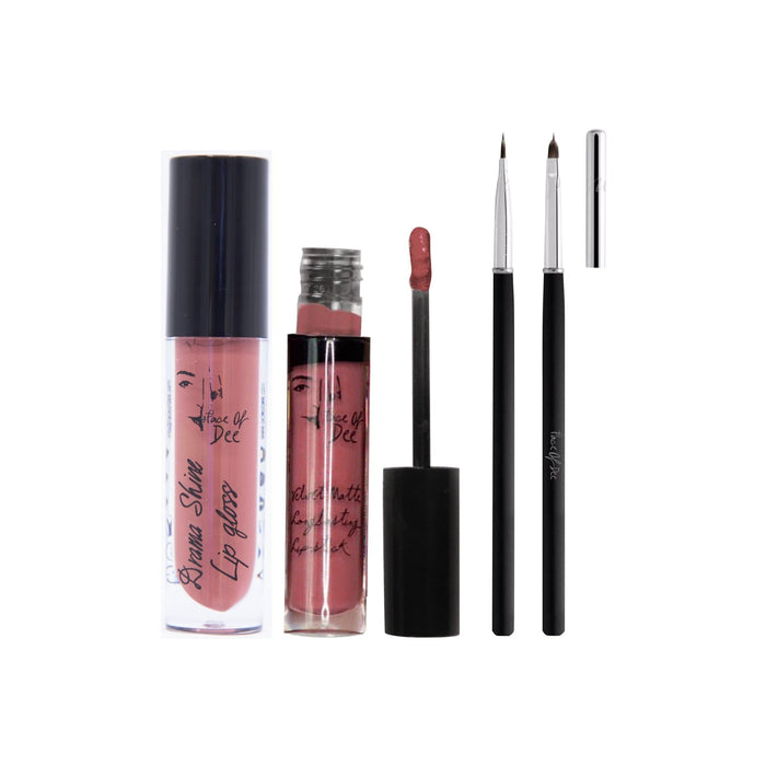 Drama Shine Lipgloss + Velvet Matte Long-lasting Lipstick + Tip & Blend Perfect Lips Brush - (Combo Pack Offer) - Face Of Dee